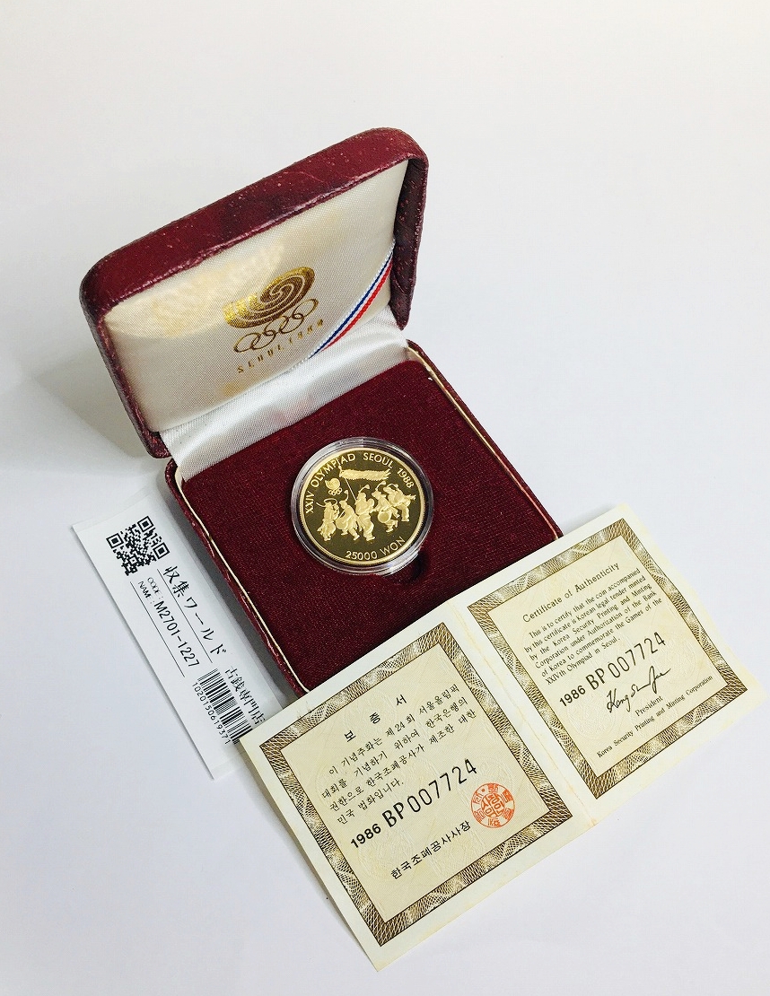韓国 ソウルオリンピック記念金貨/プルーフ金貨 1988年銘 1次発行/農楽/完未品